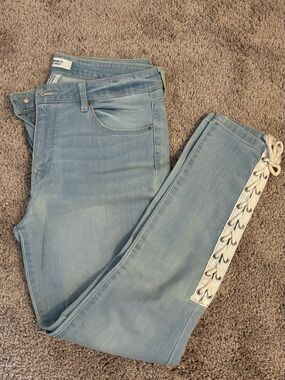 Light Blue Wash Lace-Up Side Detail Forever 21 Jeans